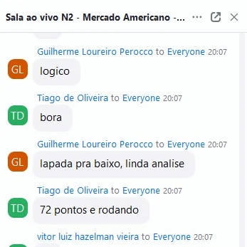 Sala do mercado americano, 20:07: “lapada pra baixo, linda análise”.