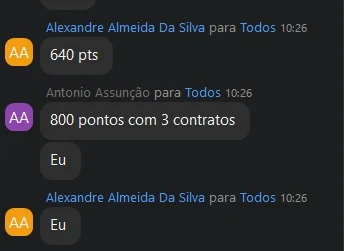 Sala da manhã, 10:26: “800 pontos com 3 contratos”.